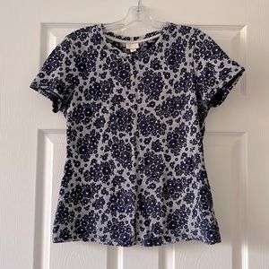 Anthropologie Blue and White sweater T-shirt with floral print SZ S